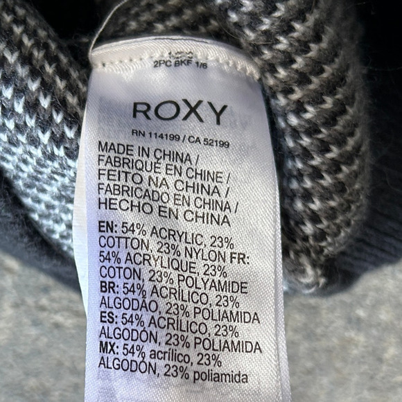 Roxy Early Doors Oversized Crewneck Sweater Womens S Black Gray Zebra Waves - Picture 7 of 9